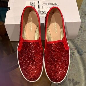 Red Glitter Slip-On Sneakers